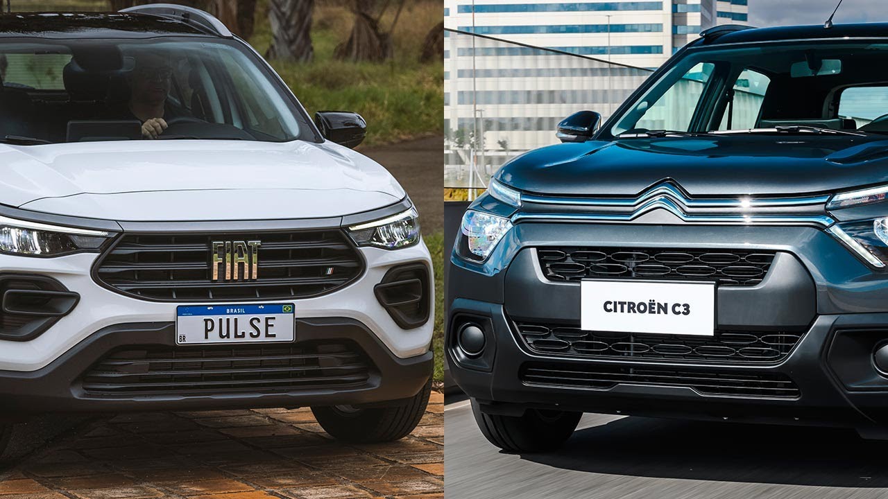 Grade frontal dos carros Fiat Pulse e Citroën C3 YOU!, respectivamente