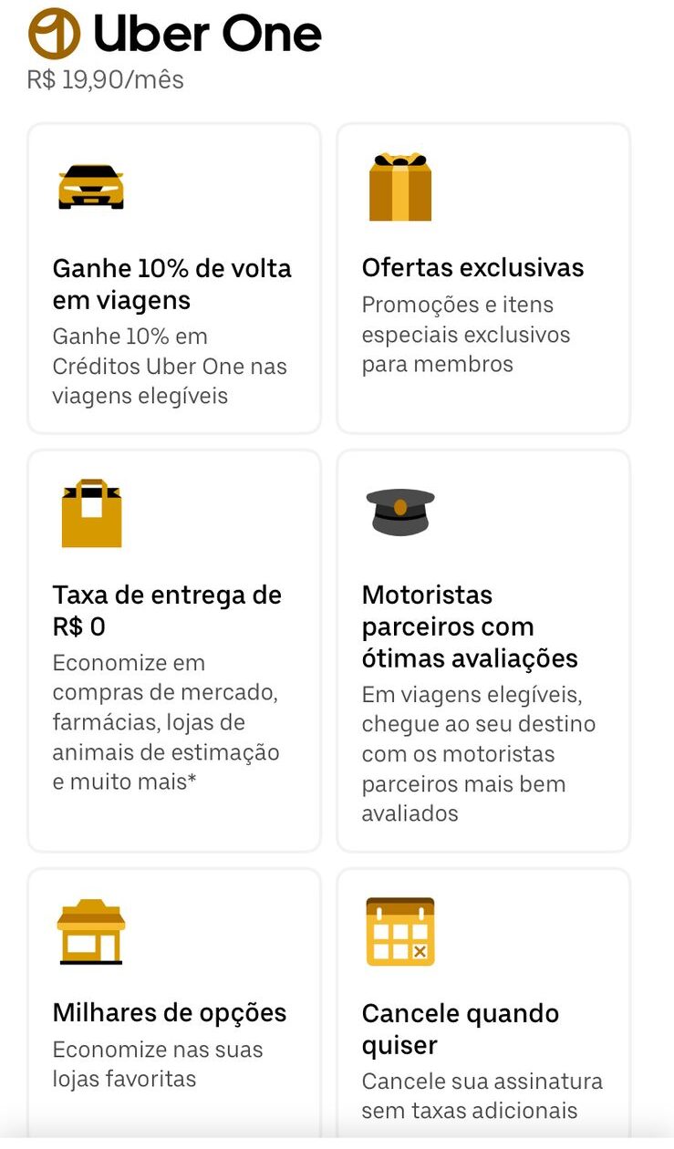 Captura de tela assinatura Uber ONE